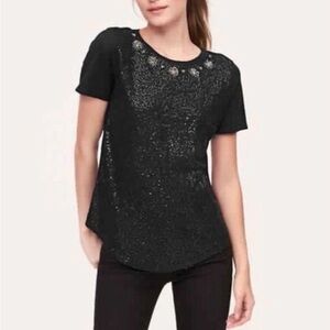LOFT Black Sparkle Short Sleeve Top